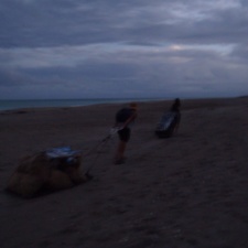 Beach Cleanup Burlap Bags of Beach Pollution and Debris