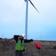Mylar balloon near turbines in Shepards Flat, Oregon
