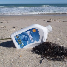 Plastic Pollution Shell Nautilus Plastic Bottle Debris on Florida Beach